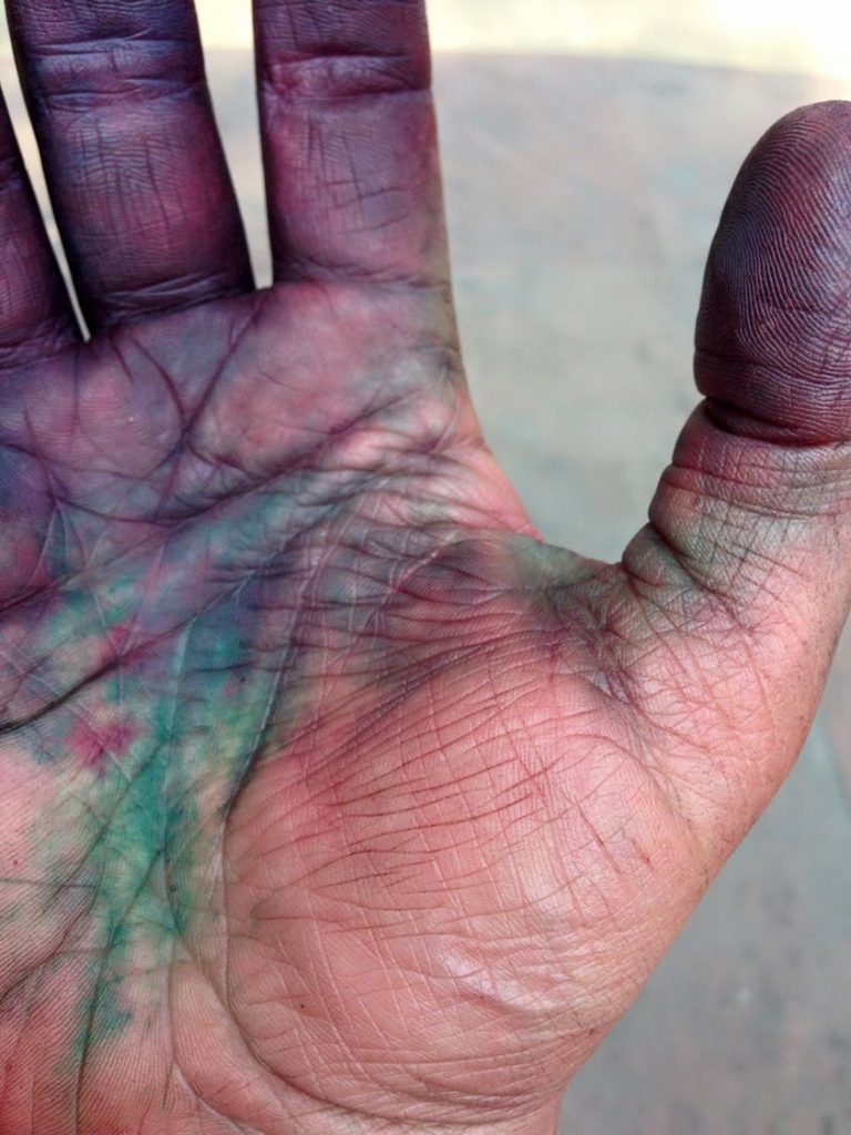 holi paint hand