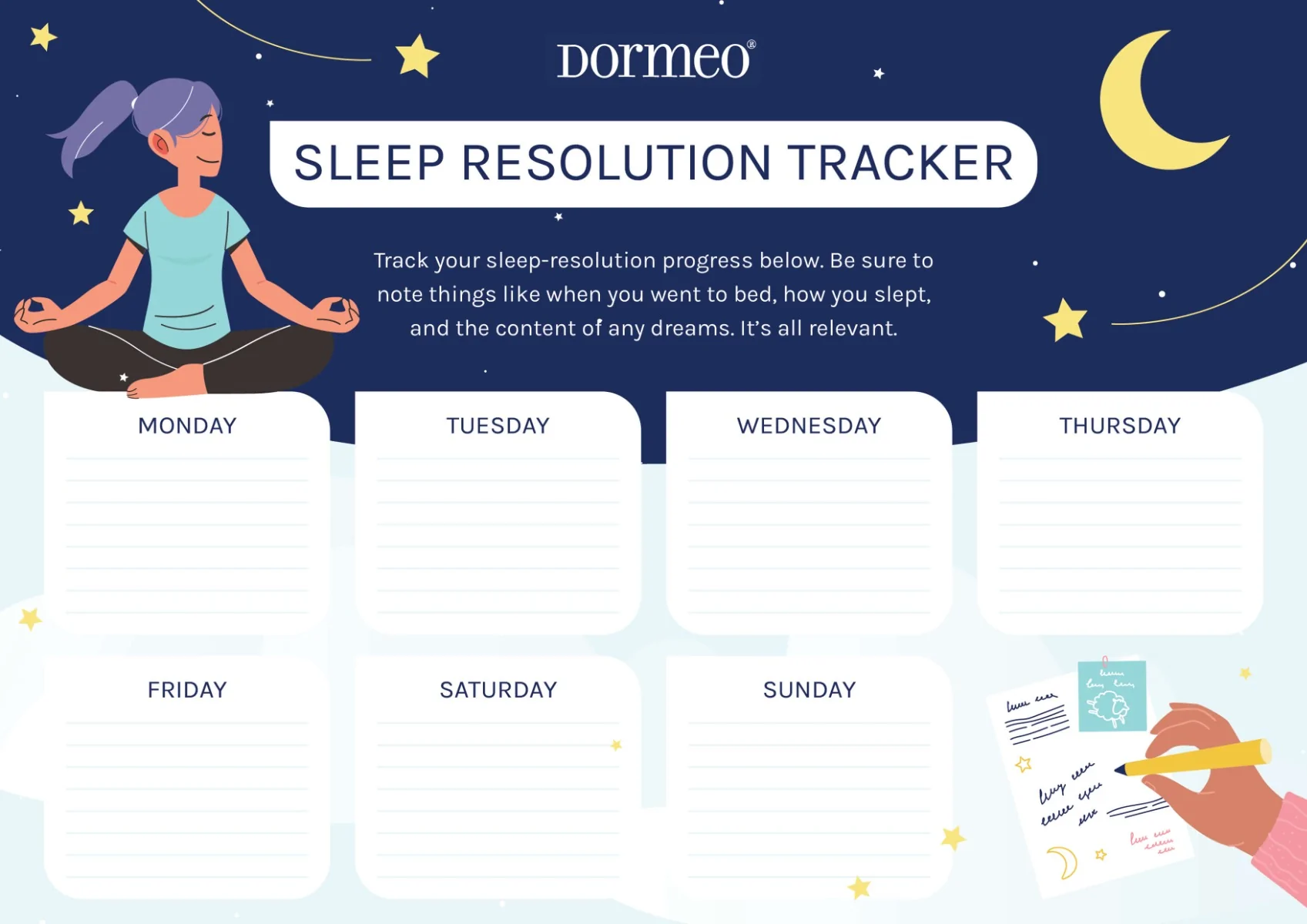 Dormeo's printable, downloadable Sleep Resolution Tracker