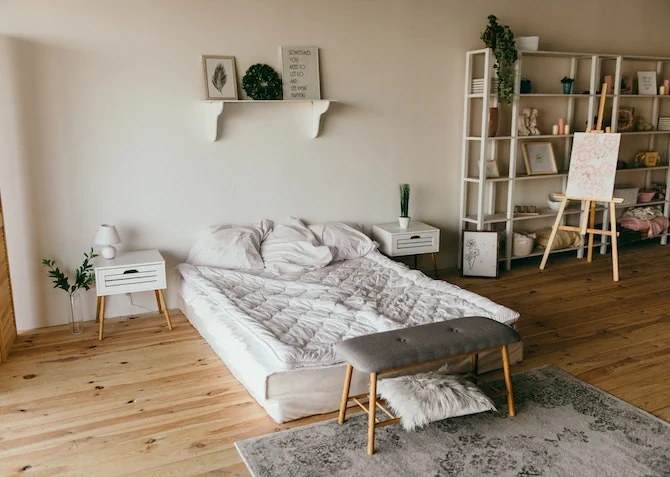 large bedroom with furniture