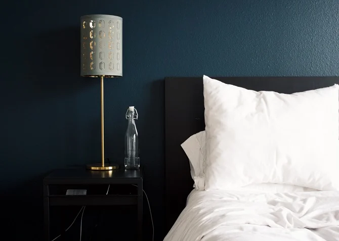 Room decorated in a deep navy colour