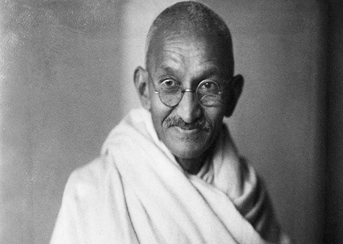 a black and white image of Gandhi