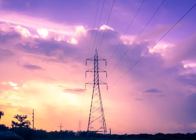 electricity pylon at sunset