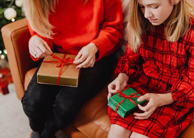 kids unwrapping presents