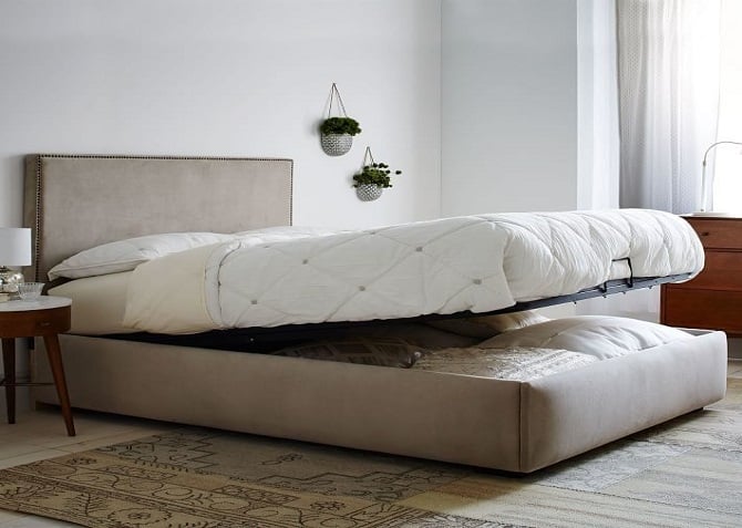 Ottoman bed in minimalist bedroom
