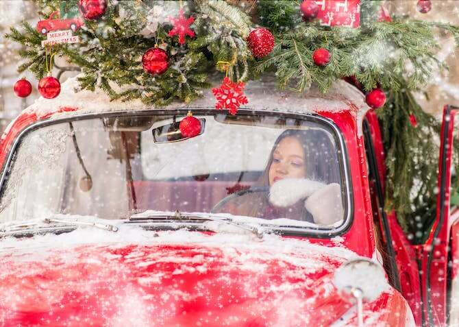 Christmas car with a woman driver